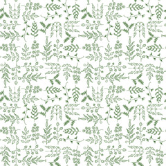 Seamless background of various contour drawings decorative fantasy plants