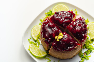 Seasoned British pork, wrapped in crisp, flavoursome pastry served with  beetroot and orange chutney on top