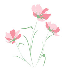 Wildflowers, outline floral design elements isolated on white background. Hand drawn flowers, buds and leaves.