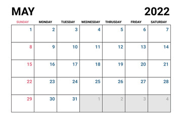 2022 May Calendar Vector.