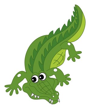 Cute Cartoon Crocodile Crawling. Vector Crocodile