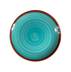 Large aqua colour dish with brown border isolated on white