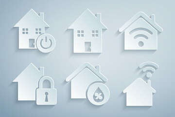 Set House humidity, Smart home with wi-fi, under protection, and icon. Vector