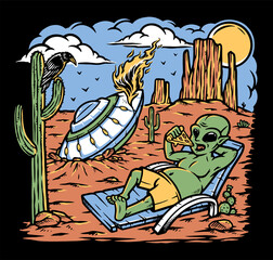 Alien stranded in the desert illustration