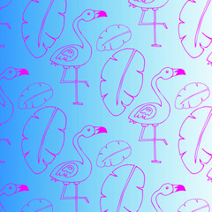 Hand drawn seamless pattern with flamingo animal. Vector illustration.