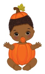 Cute Little Pumpkin. Vector Pumpkin African American Baby Boy 