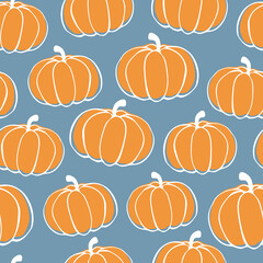 Autumn pumpkins seamless pattern. Halloween, Thanksgiving Day vector doodle pumpkin.