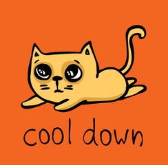 Vector card with color doodle cute cat with text - Cool down