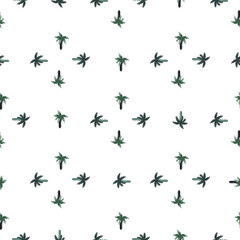 Fototapeta premium Isolated seamless pattern in geometric style with navy blue palm tree ornament. White background.