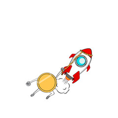 Bitcoin at new heights - coin on top in graph background. Cryptocurrency investing concept. To the moon