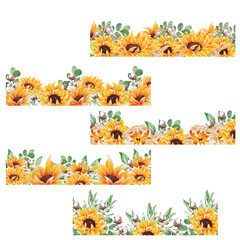 Fototapeta premium watercolor sunflower and eucalyptus borders, perfect to use on the web or in print
