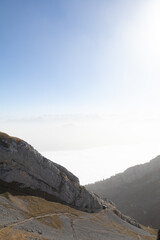 Fototapeta premium Amazing view at one of the most impressive peak in Switzerland called Mount Pilatus. Wonderful landscape near of the city Lucerne and epic cliffs in this beautiful nature.