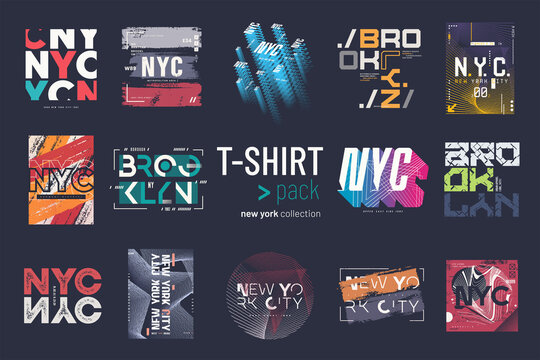 Collection of fourteen vector New york city t-shirt designs, prints, illustrations