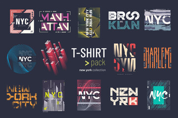 Collection of fourteen vector New york city t-shirt designs, prints, illustrations