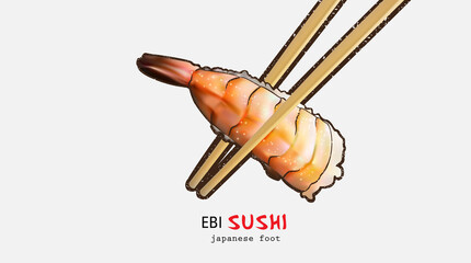 Ebi sushi. Japanese traditional food . Realistic vector illustration .