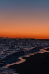 Orange, yellow, bright and beautiful sunrise on the Atlantic Coast, view from Island outside of Charleston, South Carolina