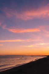 Orange, yellow, bright and beautiful sunrise on the Atlantic Coast, view from Island outside of Charleston, South Carolina