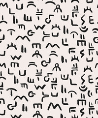 Mysterious Alphabet Ethnic Hand Drawn Vector Seamless Pattern. Black&White Design for Fabric, Wrapping Paper, Gift Cards etc.