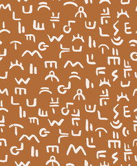 Mysterious Alphabet Ethnic Hand Drawn Vector Seamless Pattern. Desert Neutral Color Design for Fabric, Wrapping Paper, Gift Cards etc.