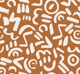 Modern Graffiti Hand Drawn Vector Seamless Pattern. Organic Nature Neutral Color Design for Fabric, Wrapping Paper, Gift Cards etc.