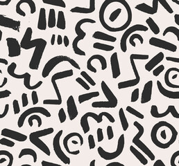 Modern Graffiti Hand Drawn Vector Seamless Pattern. Black&White  Design for Fabric, Wrapping Paper, Gift Cards etc.