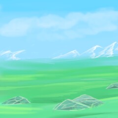 Obraz na płótnie Canvas Meadow and mountains, summer landscape