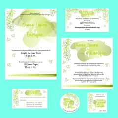 Set of floral Wedding invitations, cards and stickers
