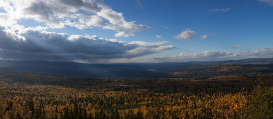 Autumn landscape from the top of the mountain.