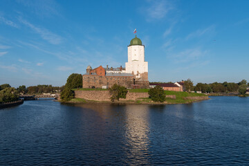 Obraz premium View of Vyborg castle and St. Olav’s tower. Summer season. European part of Russia.