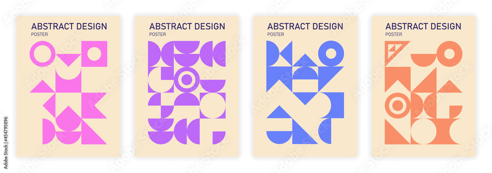 Poster bauhaus geometric pattern background set on beige background. template abstract circle, triangle and