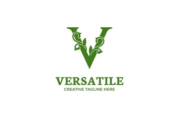 Green Ornamental V Letter Logo Illustration