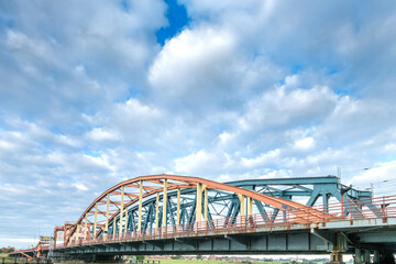 Fototapeta na wymiar Combined bicycle, pedestrian, car and rail bridge in Zutphen, Gelderland Province, The Netherlands