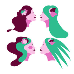 Set of girls with leaves in their hair