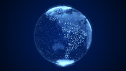 Virtual planet Earth with particles and lines. Network connection big data. Abstract technology background. 3D rendering.