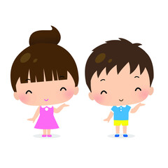 Illustration of a girl and a boy holding their hands with a smile