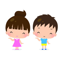 Illustration of a girl and a boy holding their hands with a smile