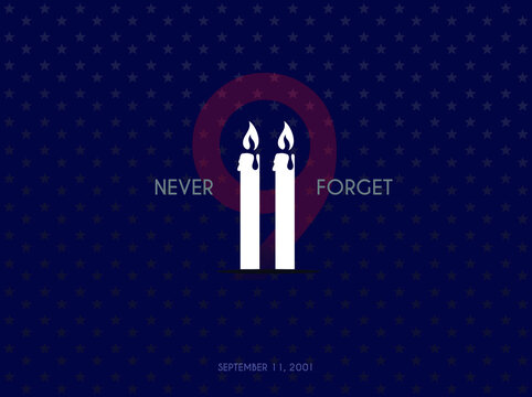 9/11 USA Never Forget September 11, 2001. the concept with 2 candles on a black background. Vector conceptual illustration for Patriot Day USA poster or banner.