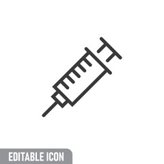 Syringe icon. Vaccine vaccination symbol. Editable line stroke.