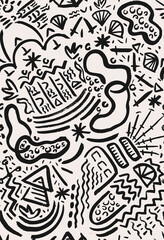 Ethnic Hand Drawn Vector Seamless Pattern. Doodles  Drawn with a Brush. Black and White Design for Fabric, Wrapping Paper, Gift Cards etc.