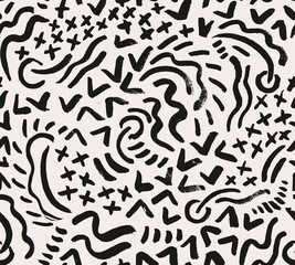 Modern Ethnic Hand Drawn Vector Seamless Pattern. Organic Nature Black and White Design for Fabric, Wrapping Paper, Gift Cards etc.