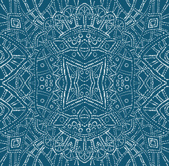 Embroidery or  Lace Hand Drawn with a Brush Vector Seamless Pattern. 