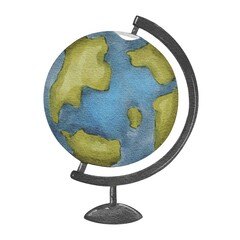 Hand drawing watercolor globe. For school and office. Use for poster, print, card, design, pattern, illustration, template, shop, children’s book