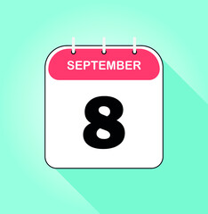 September day 8. Red and white on blue background - Calendar Icon - Vector Illustration