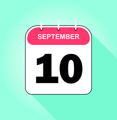 September day 10. Red and white on blue background - Calendar Icon - Vector Illustration
