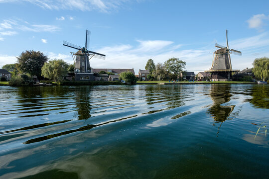 Flour mill De Vriendschap and Mill de Eendragt aan de Vecht near Weesp, Noord-Holland province, The Netherlands