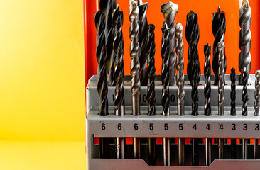 Drills of various diameters in a metal case