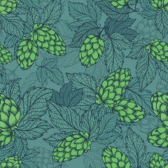 Turquoise hops plant sketch seamless vector texture - 454801672