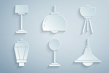 Set Floor lamp, Garden light, Chandelier, and icon. Vector