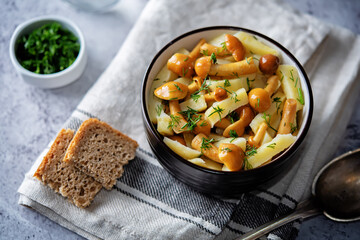 Roasted potato with mushrooms in a bowl