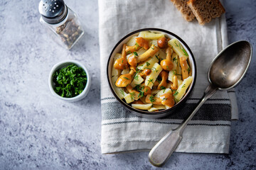 Roasted potato with mushrooms in a bowl